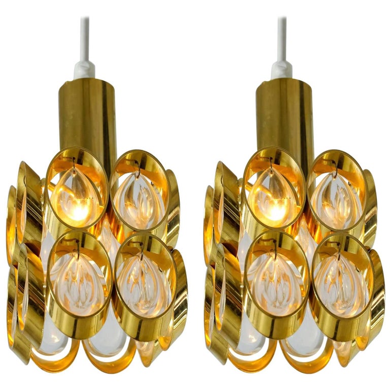 Pair of Brass and Glass Pendants, Austria, 1950s-1960s For Sale