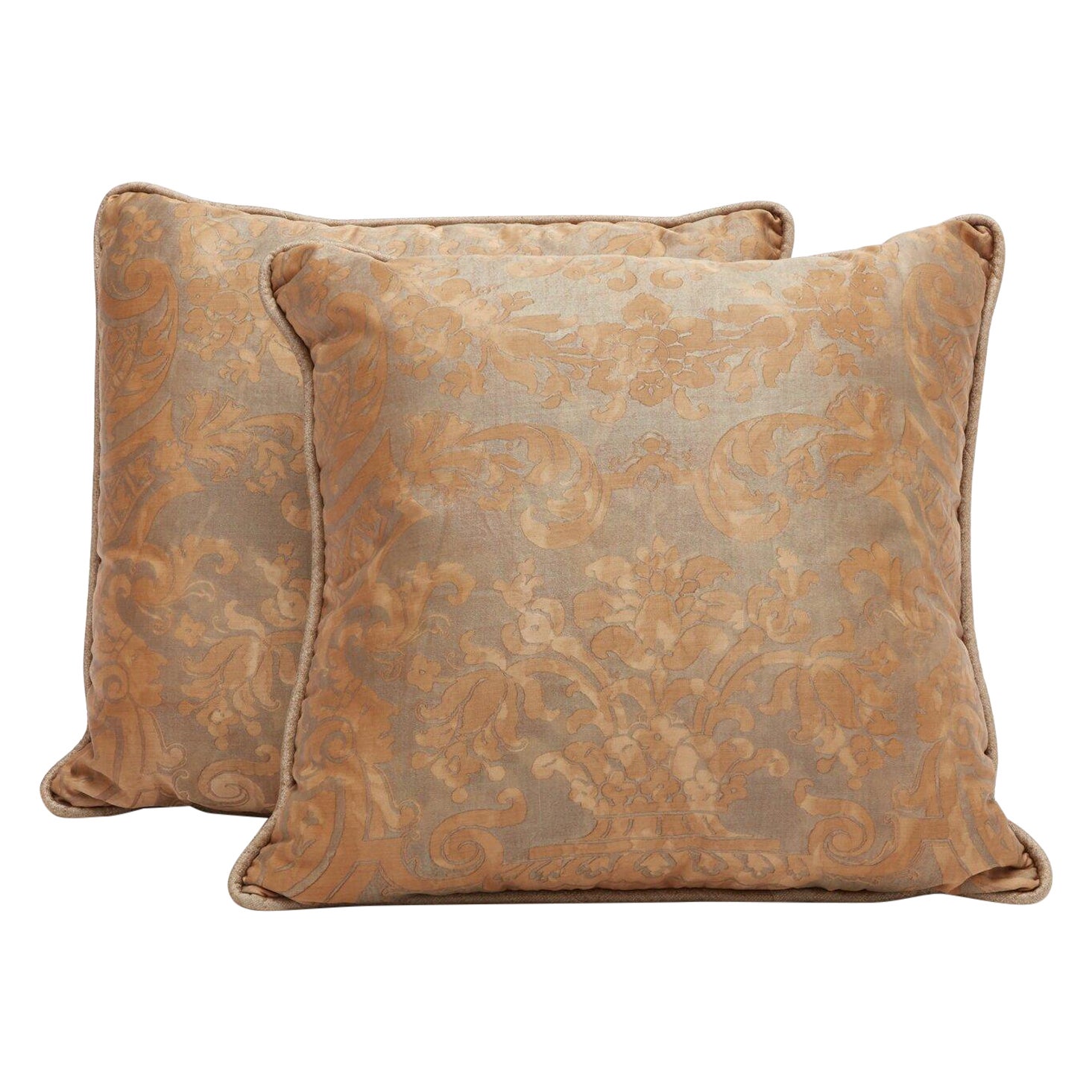 Pair of Fortuny Fabric Cushions in the Carnavalet Pattern For Sale