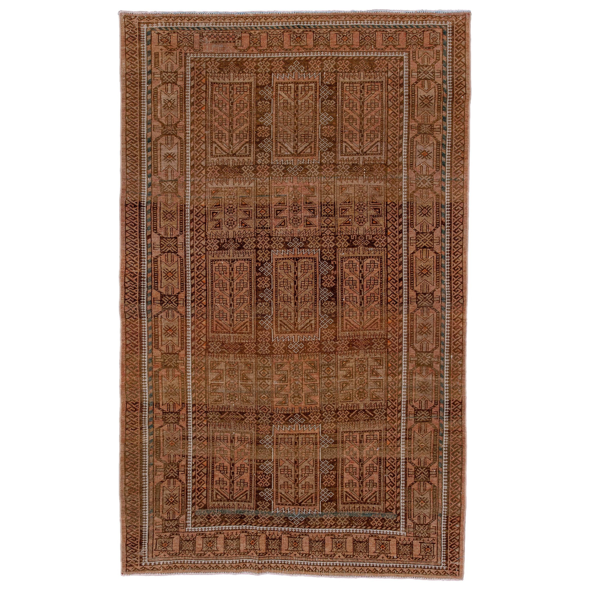 Antique Nomadic Belouch Rug with Coral Brown Colors For Sale