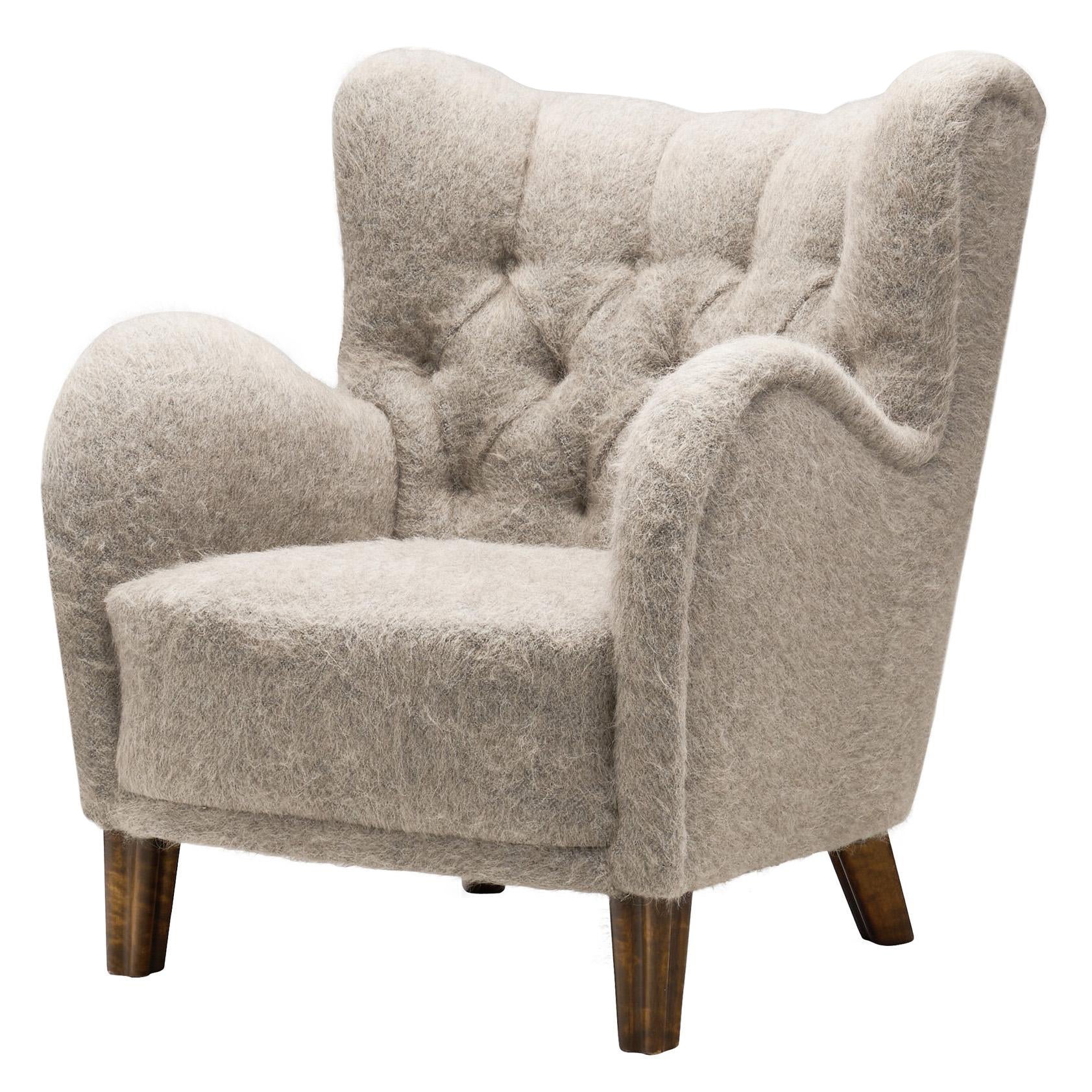 European Cabinetmaker Armchair Upholstered in Wool, Europe ca 1950s For Sale