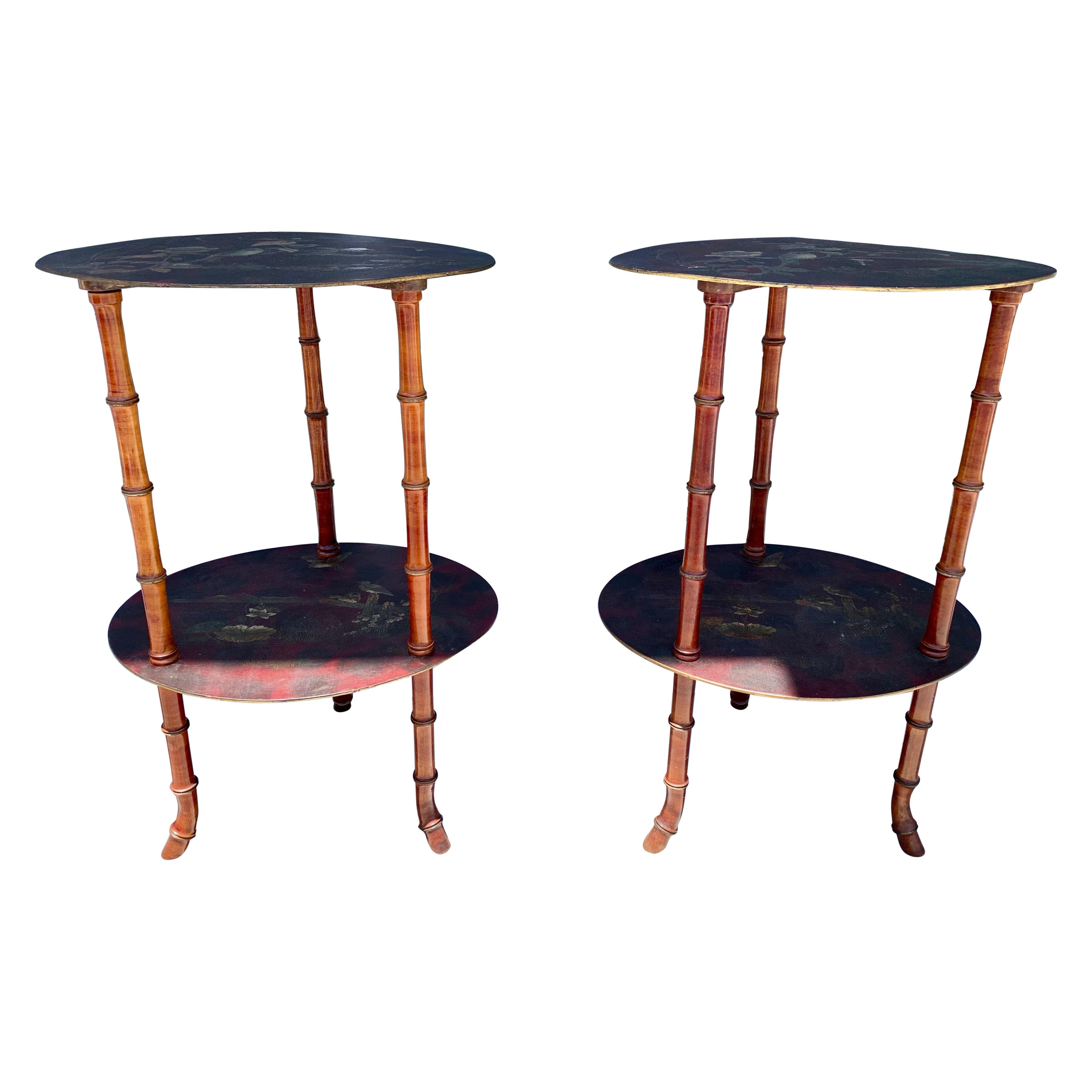 Pair 19TH Century Faux Bamboo  Side Tables For Sale