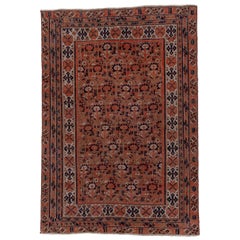 Afshar Antique Rug with Dark Brown Field and Rows of Flowers