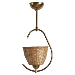 Swedish Designer, Pendant Light, Brass, Rattan, 1940s