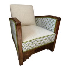 Vintage French Art deco Reupholstered Armchair with Outdoor Fabric, 1930s