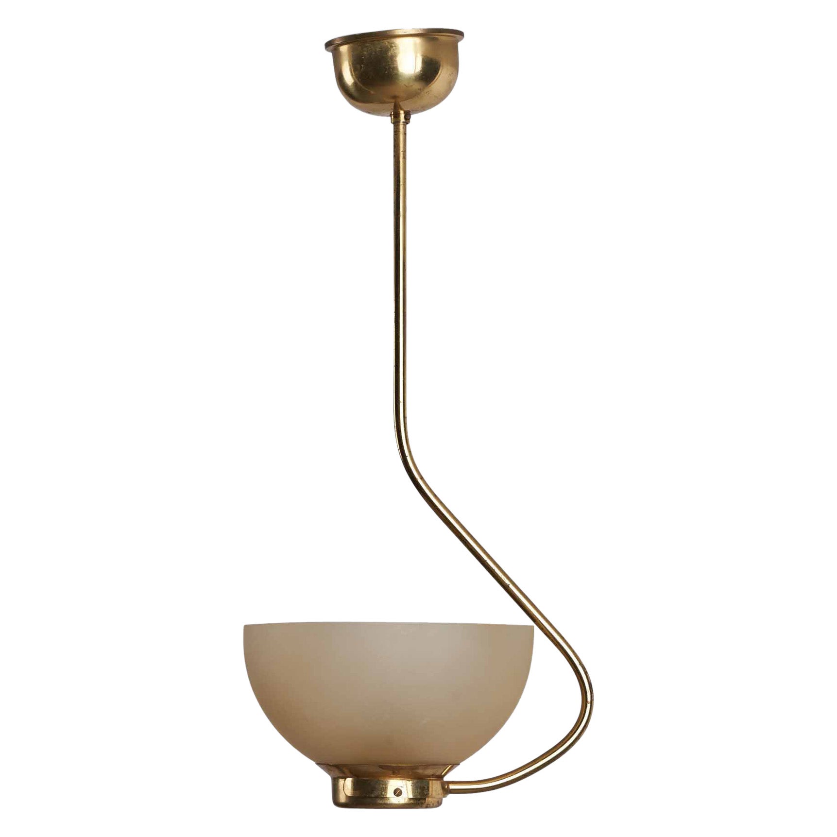 Swedish Designer, Pendant Light, Brass, Glass, Sweden, 1940s