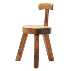 Vintage Solid Wood Brutalist Low Chair, France 1960s