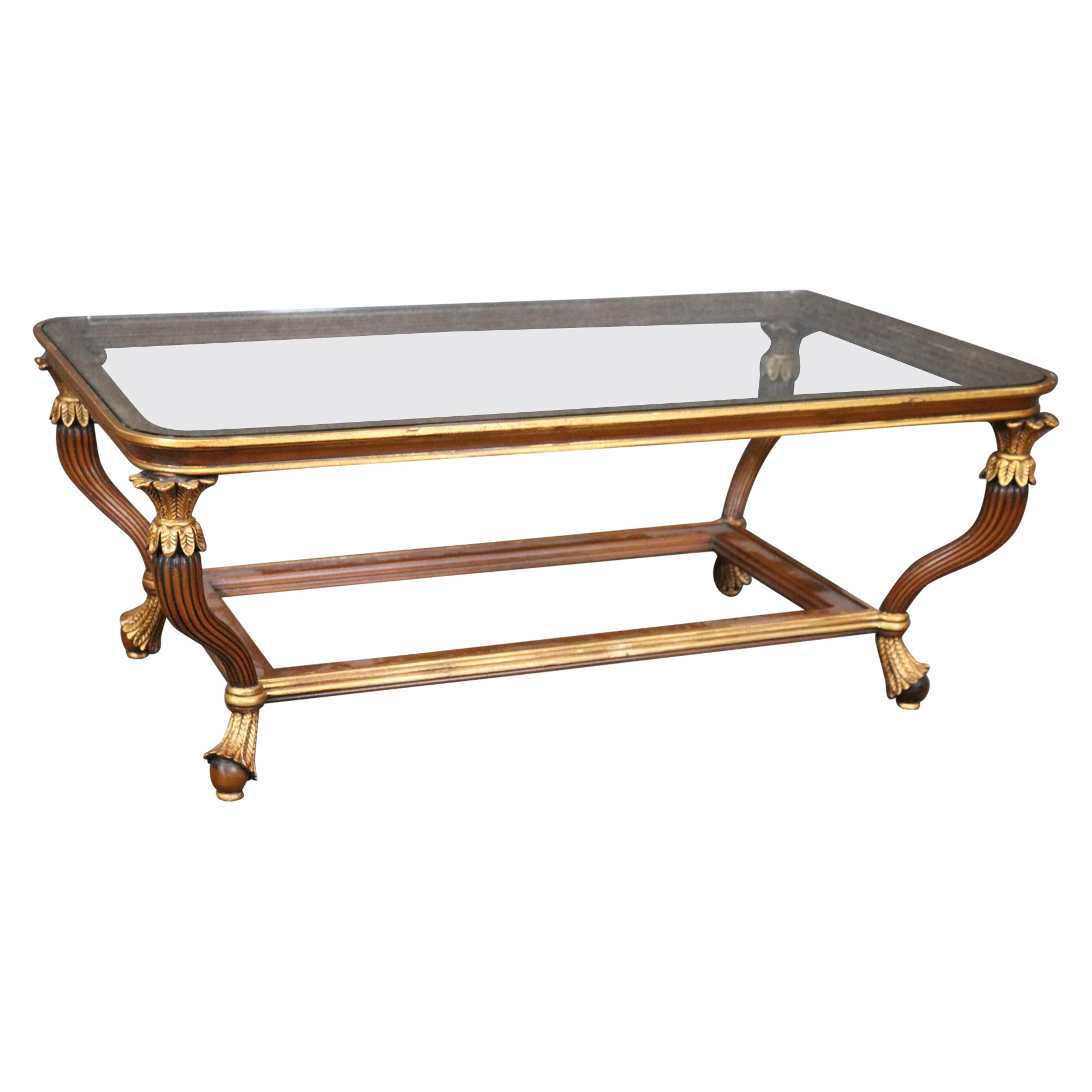 Fine Quality Gilded French Empire Style Rectangular Glass Top Coffee Table  For Sale