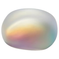 Moon-rock 011, clear glass sculptural rock with iridescent colours by Jon Lewis