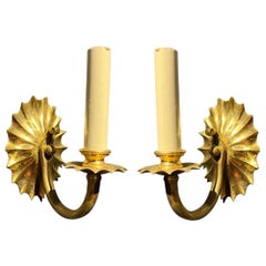 Apliques de una luz de bronce dorado Caldwell de los años 20