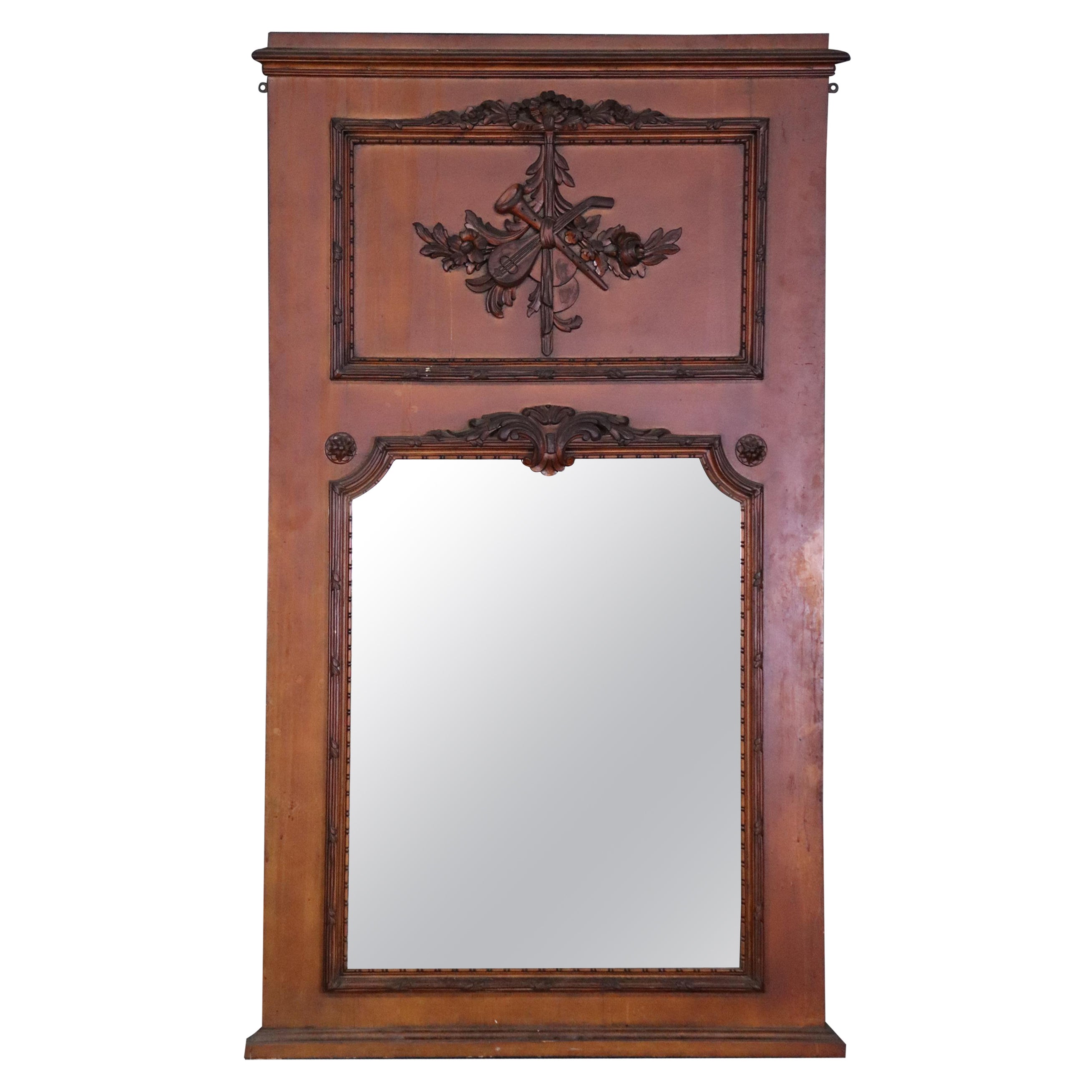 French Louis XV Painted Trumeau Style Wall Mirror 