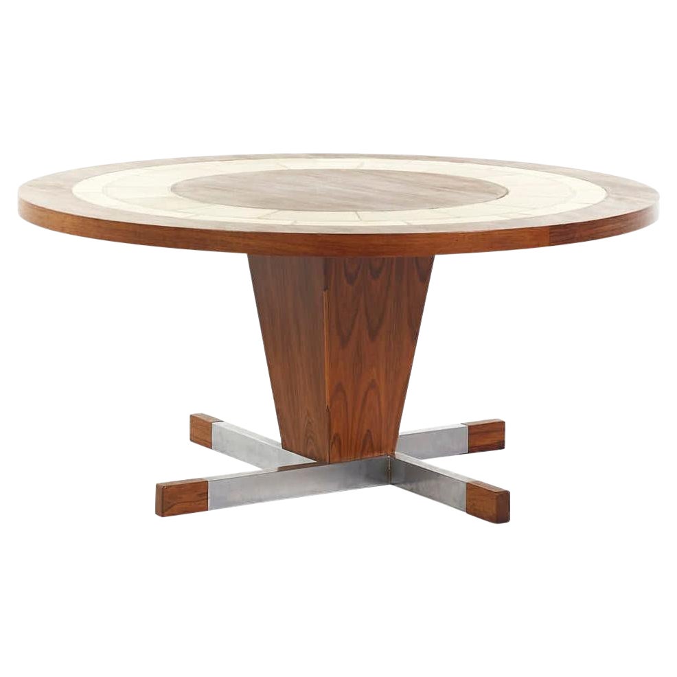 Mid Century Danish Rosewood and Tile Round Coffee Table For Sale