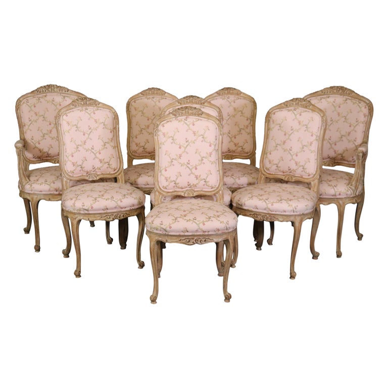 French Set of 8 Louis XV Style Dining Chairs w/Cane Backs and Seats For  Sale at 1stDibs