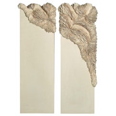 Collapsed Diptych in Sand, porcelain & tadelakt hung artwork by Olivia Walker