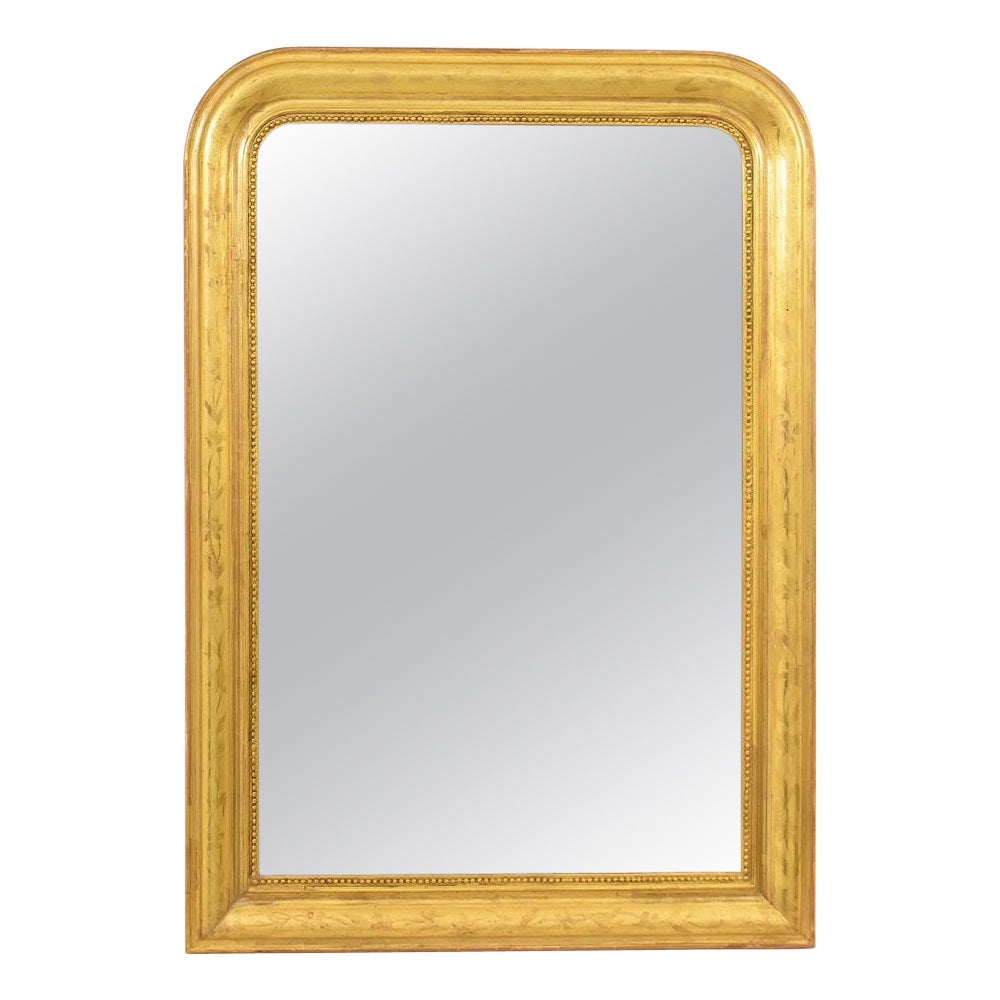 Miroir doré Louis Philippe, cadre doré à la feuille d'or pur, 19e.