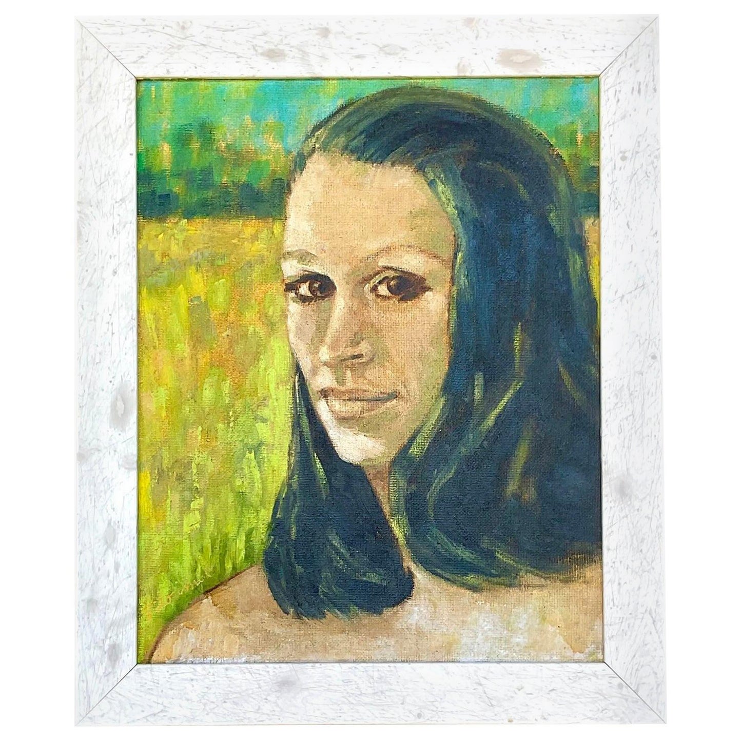 Portrait à l'huile original sur toile vintage signé Boho en vente