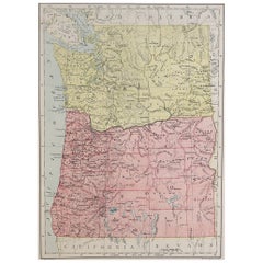 Original Antique Map of the American State of Washington, 1889