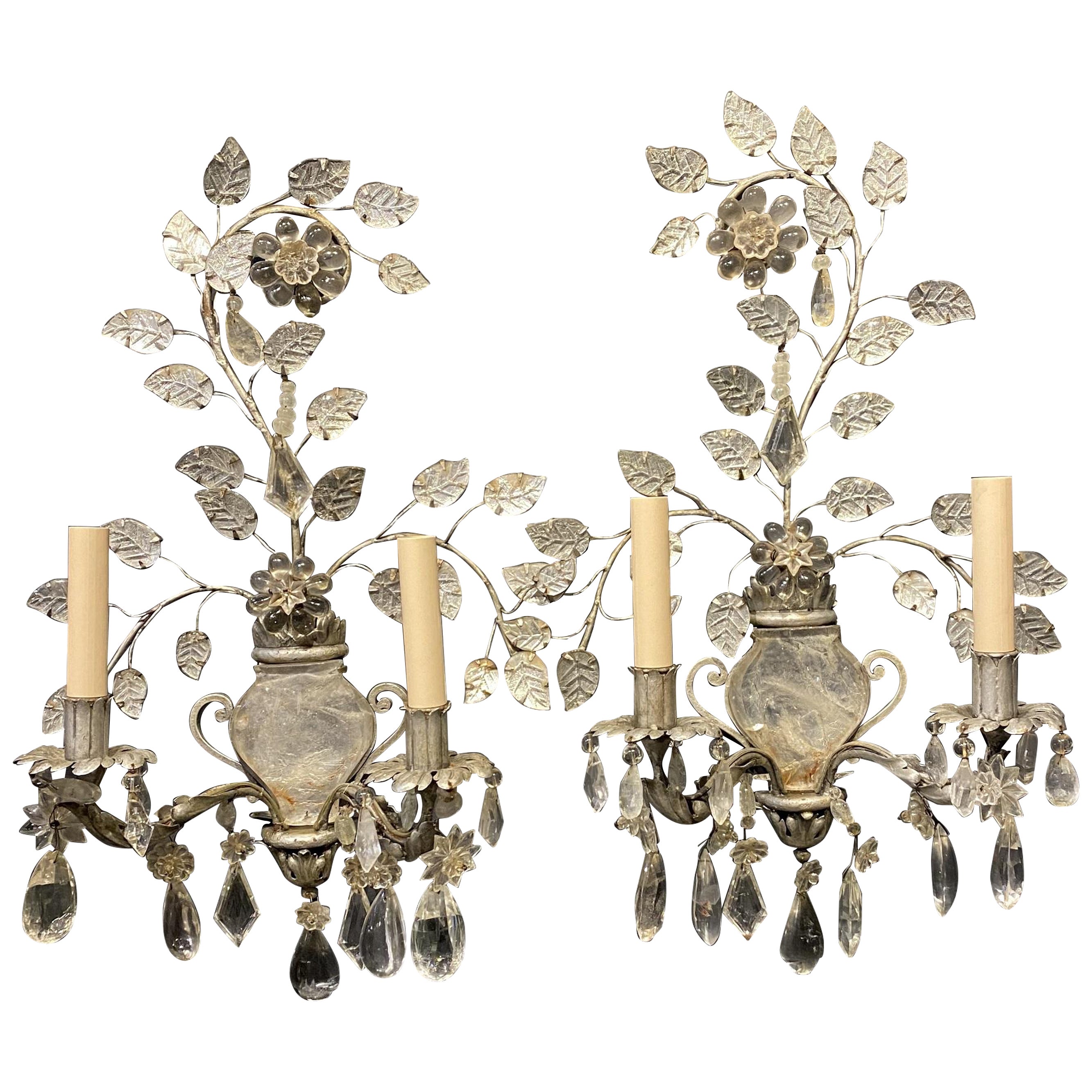 1920s Bagues Sconces With Rock Crystals