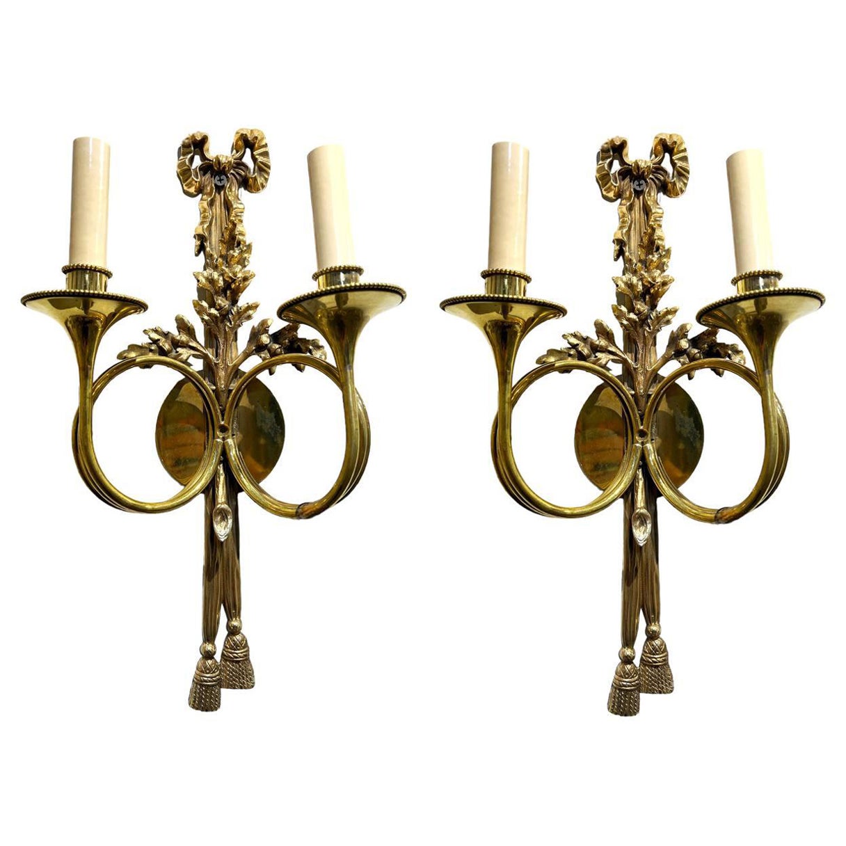 1920 French Gilt Bronze Ribbon Sconces  For Sale