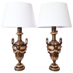 Pair of antique style bronze lamps, France 19th century