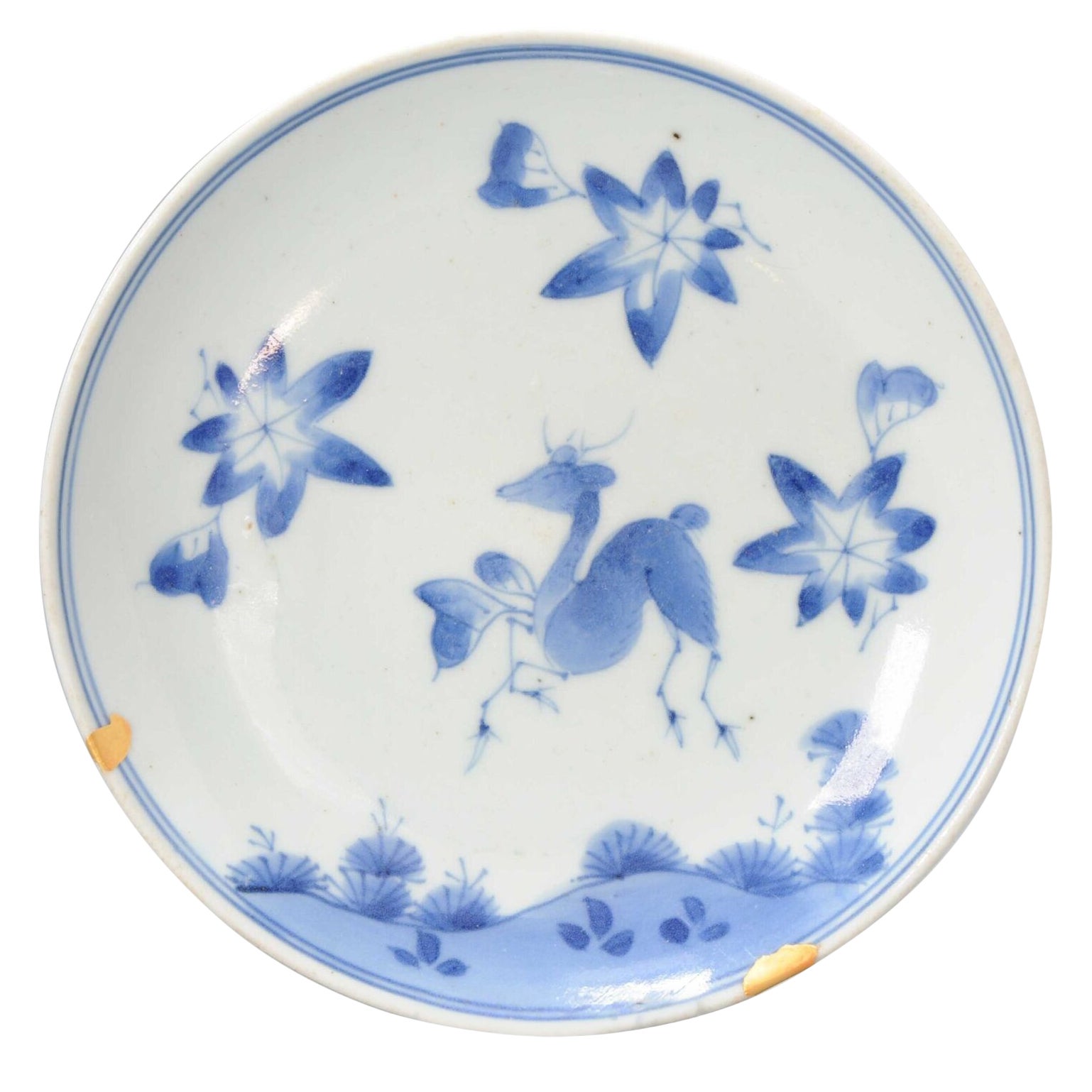 Edo Period Ko-Imari Japanese Porcelain Dish Arita Deers & Leafs, ca 1650-1660