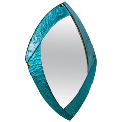 Bespoke Contemporary Italian Memphis Design Gold Turquoise Murano Glass Mirror