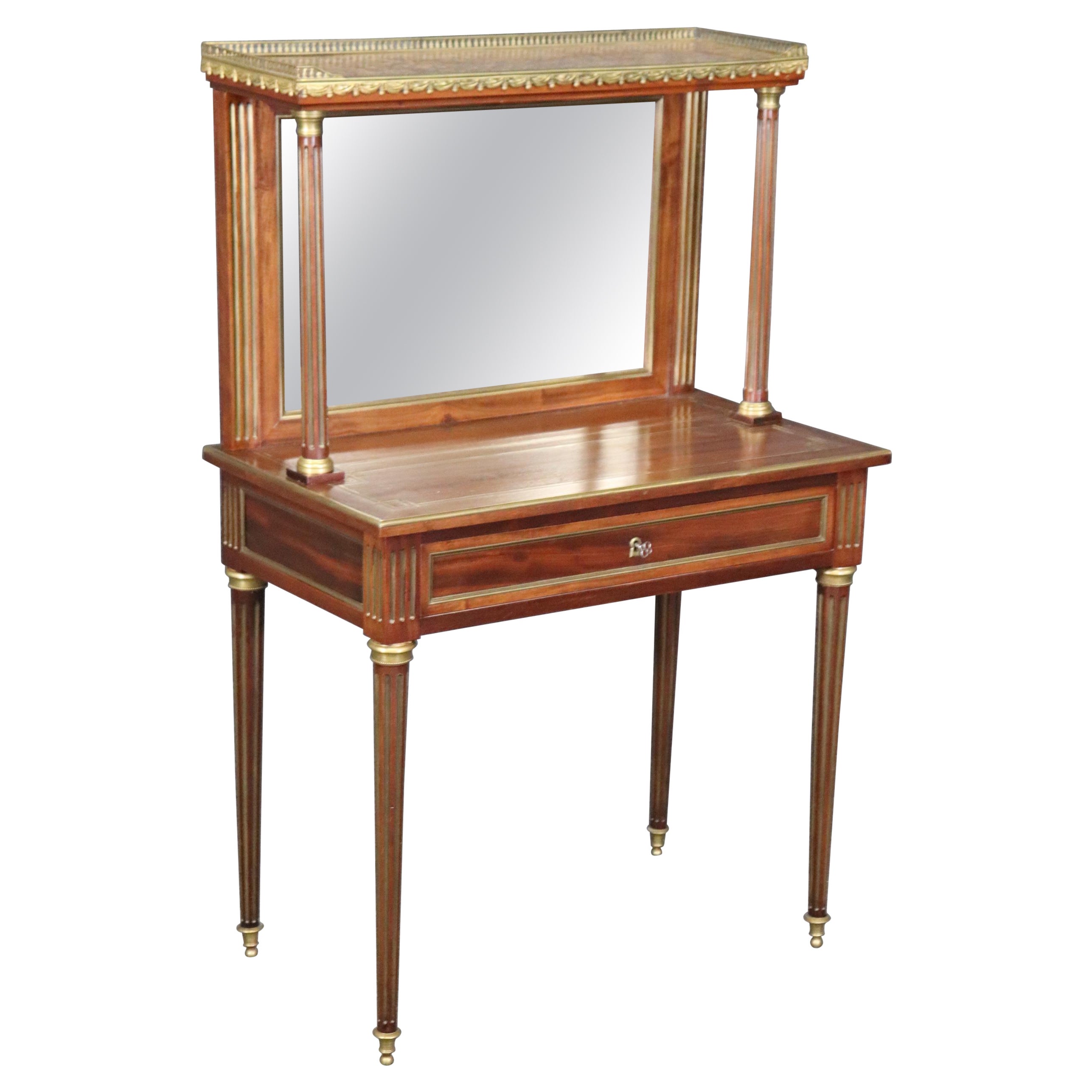 Fine French Ormolu Mounted Mahogany Directoire Marble Top Mirrored Vanity Desk  For Sale