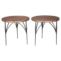 Pair of Hand Wrought Iron Brass and Copper French Directoire Style End Tables