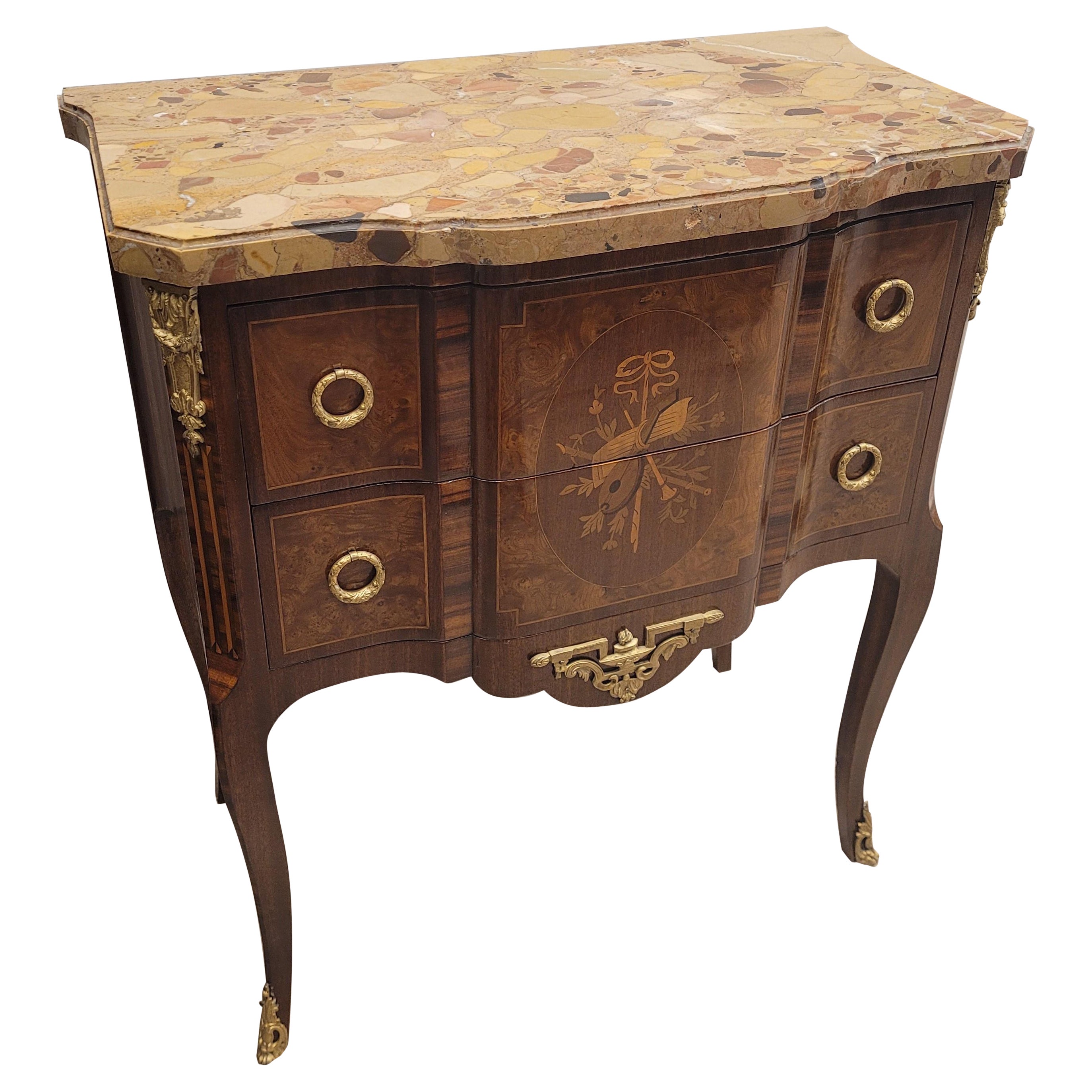 Commode française Louis XVI en bois, commode et coffre à tiroirs en marbre