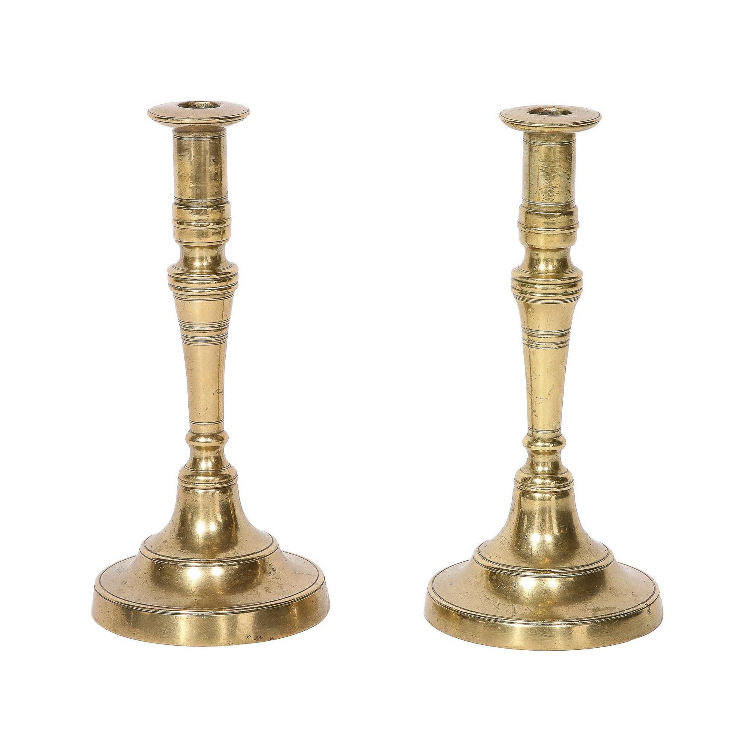 Antique Brass Sabbath Candle Holders For Sale