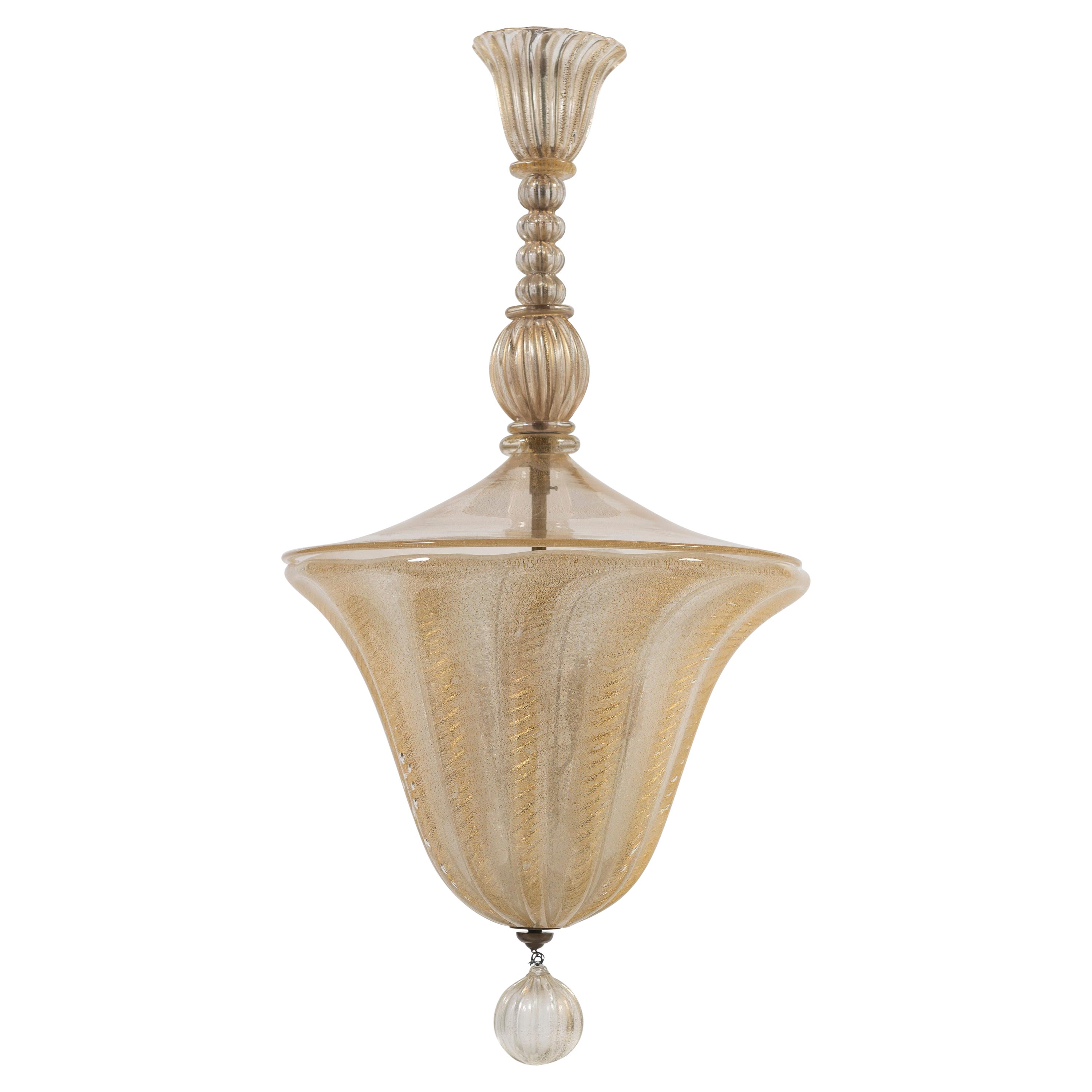 Vintage Murano Glass Chandelier with Flecks of Gold For Sale