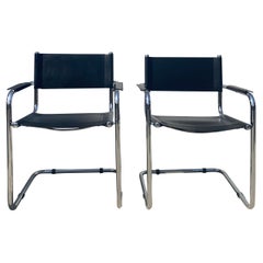 Retro Pair of Chrome Black Leather Chairs "Marcel Breur" Style