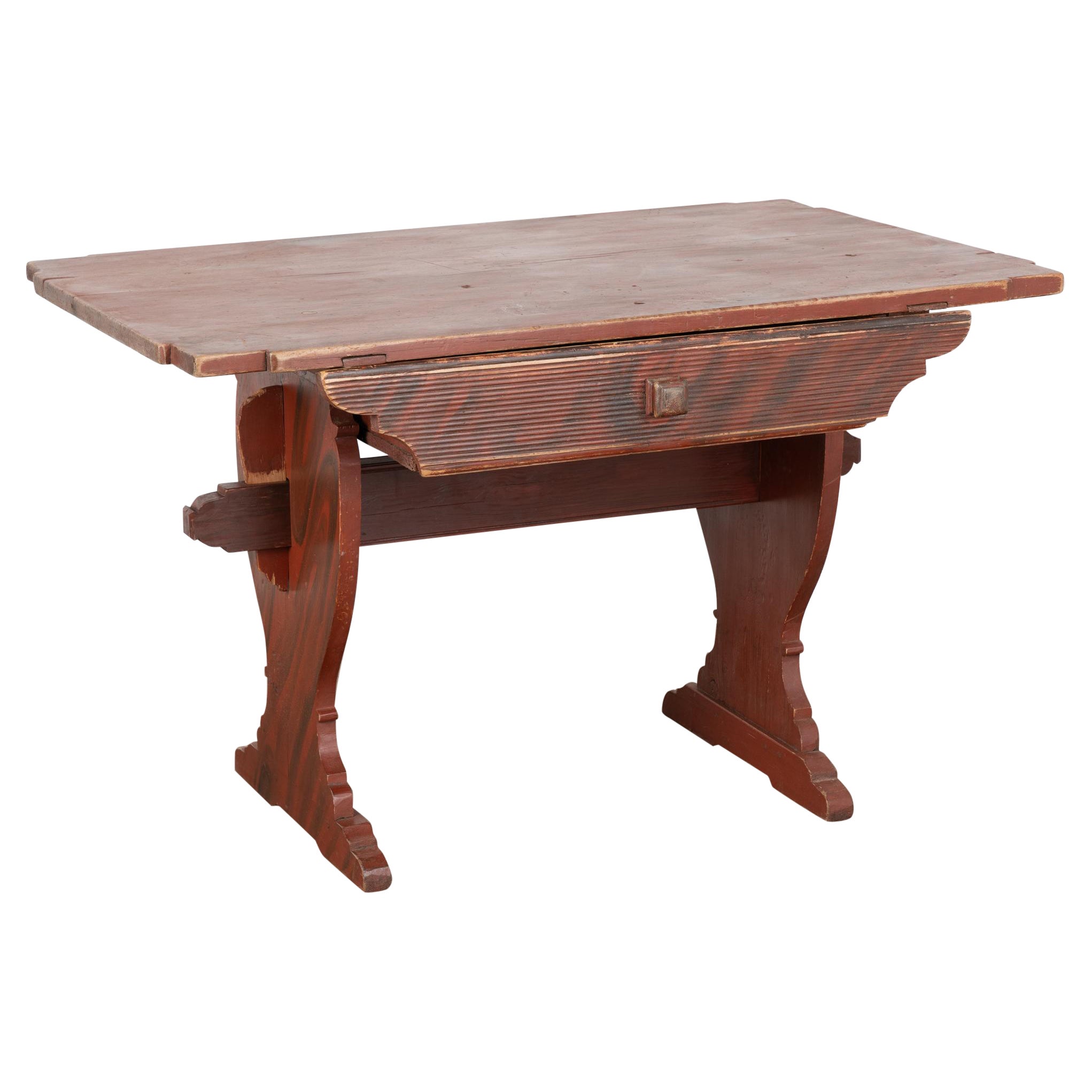 Original Red Painted Farm Table With Drawer, Sweden circa 1820-40 For Sale