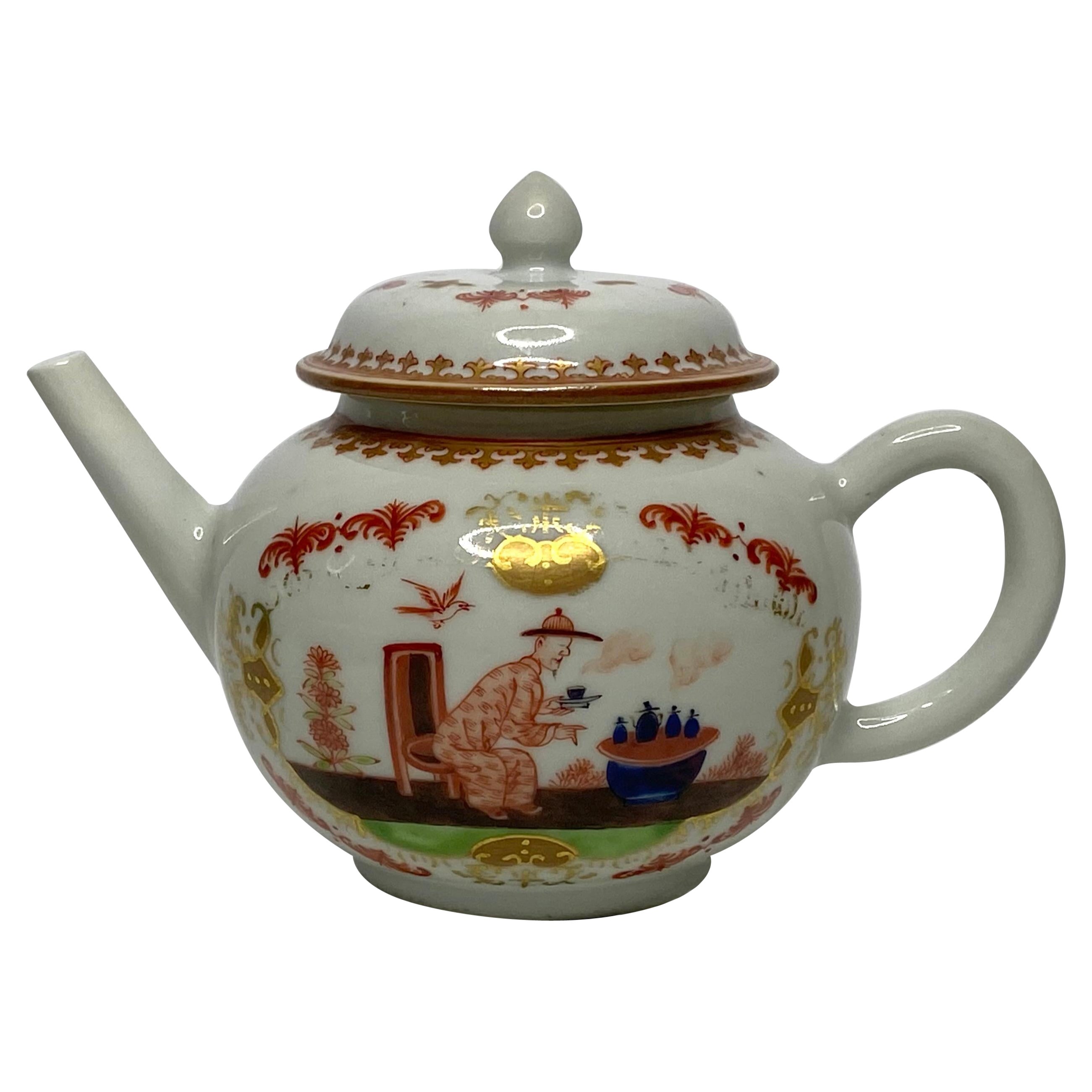 Chinesische Porzellan-Teekanne im Meissener Stil, um 1750, Qianlong-Periode. im Angebot