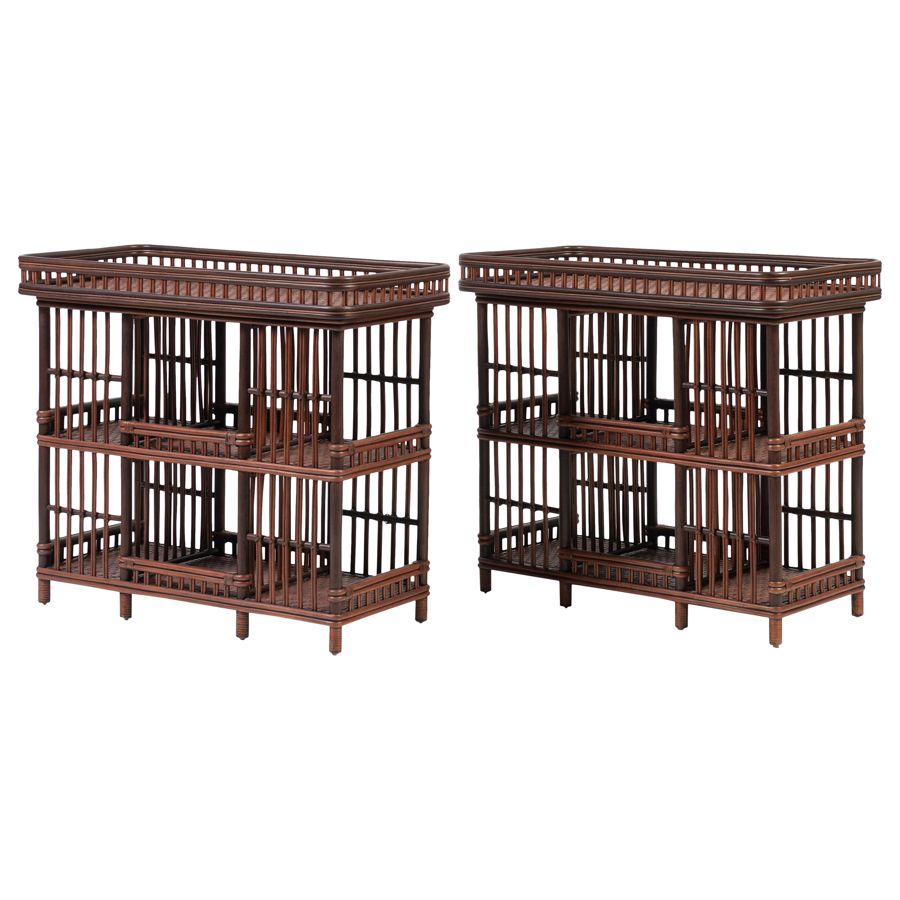 Two Williamsburg Coffee Finish Wicker Tiki Bars, Etegeres or Bookcases For Sale