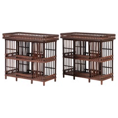 Used Two Williamsburg Coffee Finish Wicker Tiki Bars, Etegeres or Bookcases