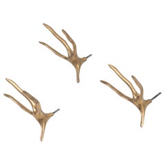 Set of Three Cast Brass Wall Hangers, In the Style of Meret Oppenheim