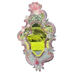 Venetian Mirror In Colorless And Pink Murano Glass, Circa 1880