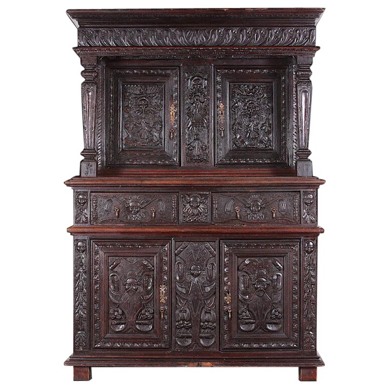 Heavily Carved French Renaissance Buffet Hutch For Sale