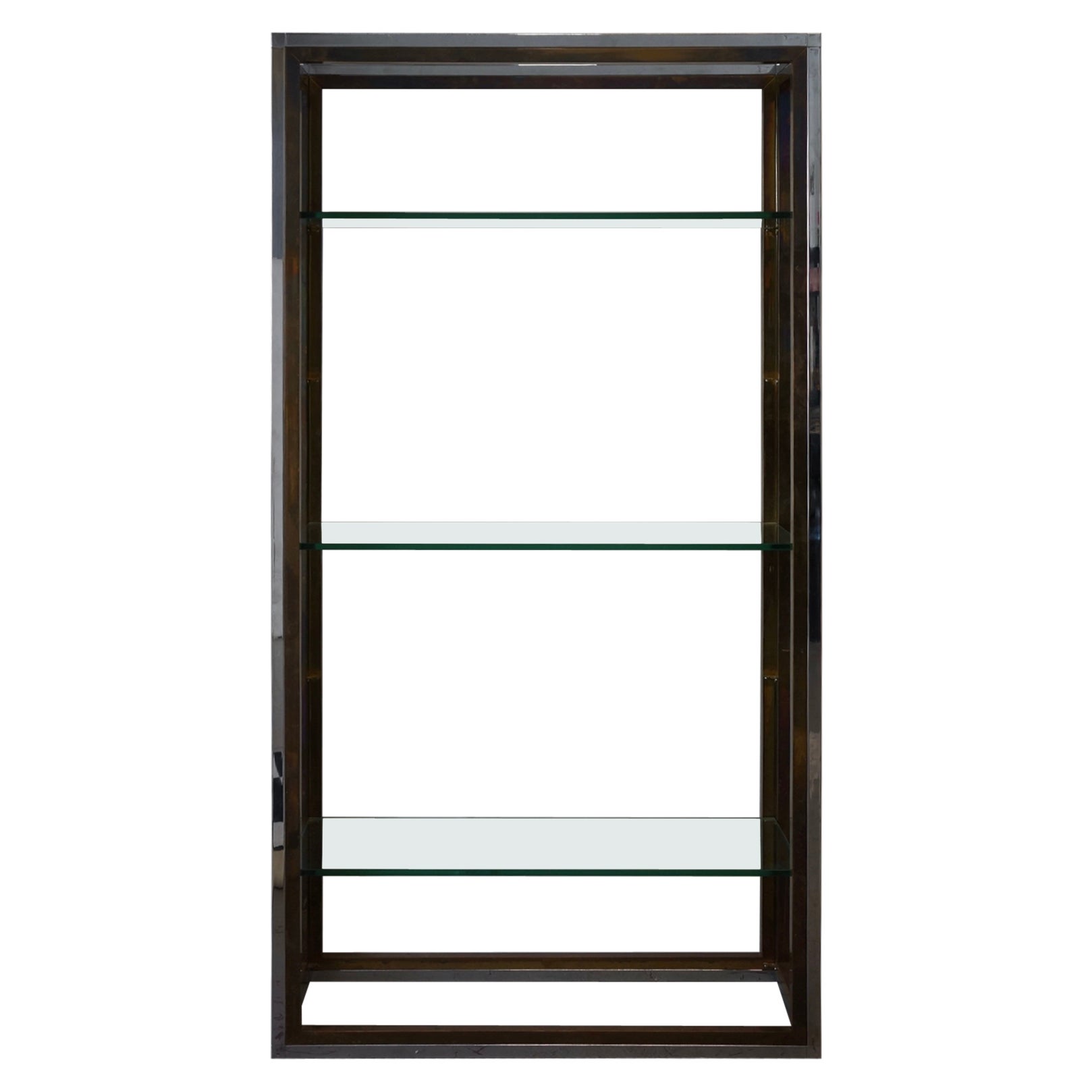 Solid Brass and chrome with glass shelving unit  For Sale