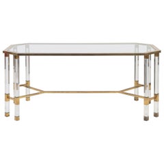 Plexiglass, Glass and Brass Dining Table in the Style of Charles Hollis Jones
