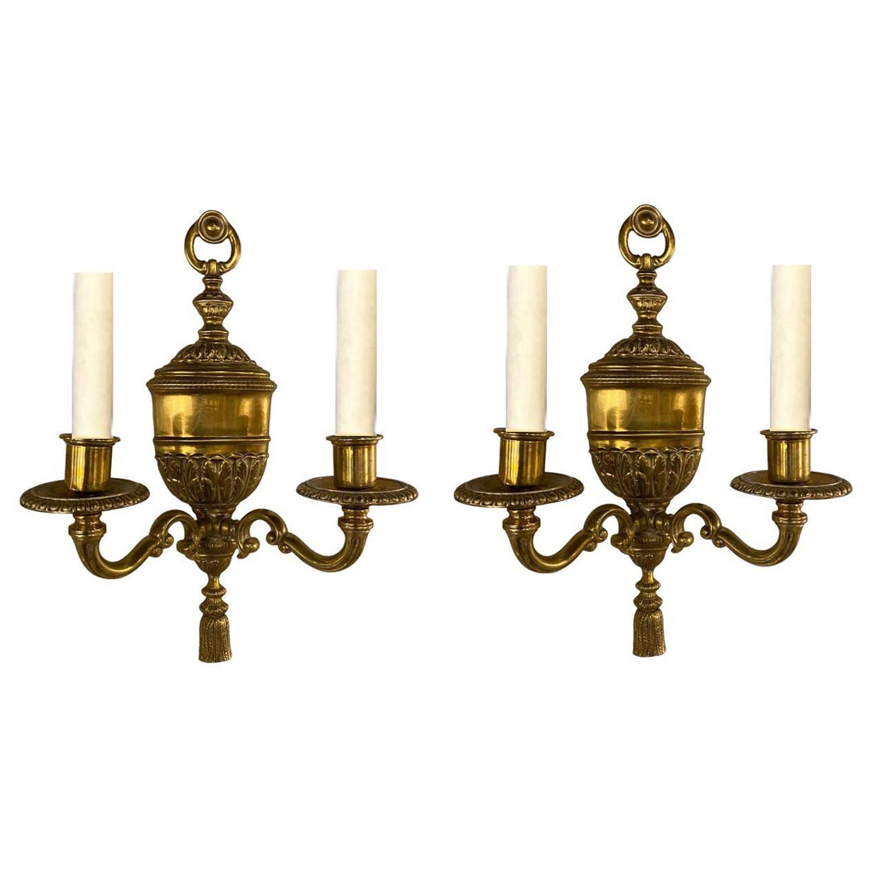 1920's Gilt Bronze Sconces with Acanthus Leaves For Sale