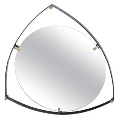 Retro Mid-Century Modern Mirror from Italy, Metal Frame with Brass Details