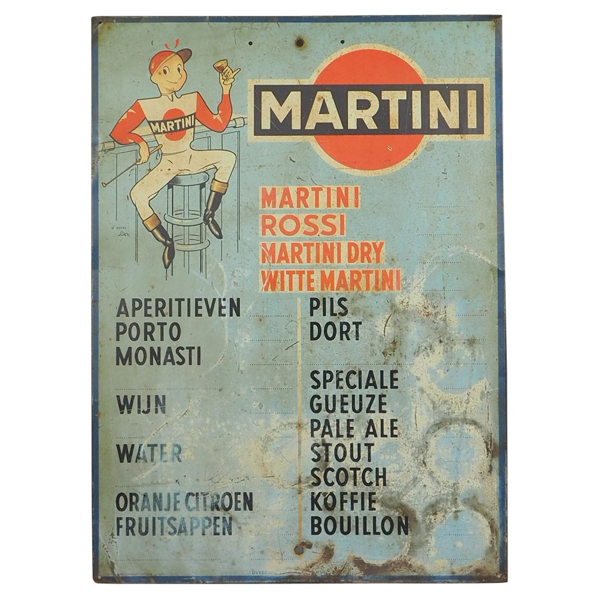1950s Martini Advertising Drinks Sign Jockey Leon For Sale