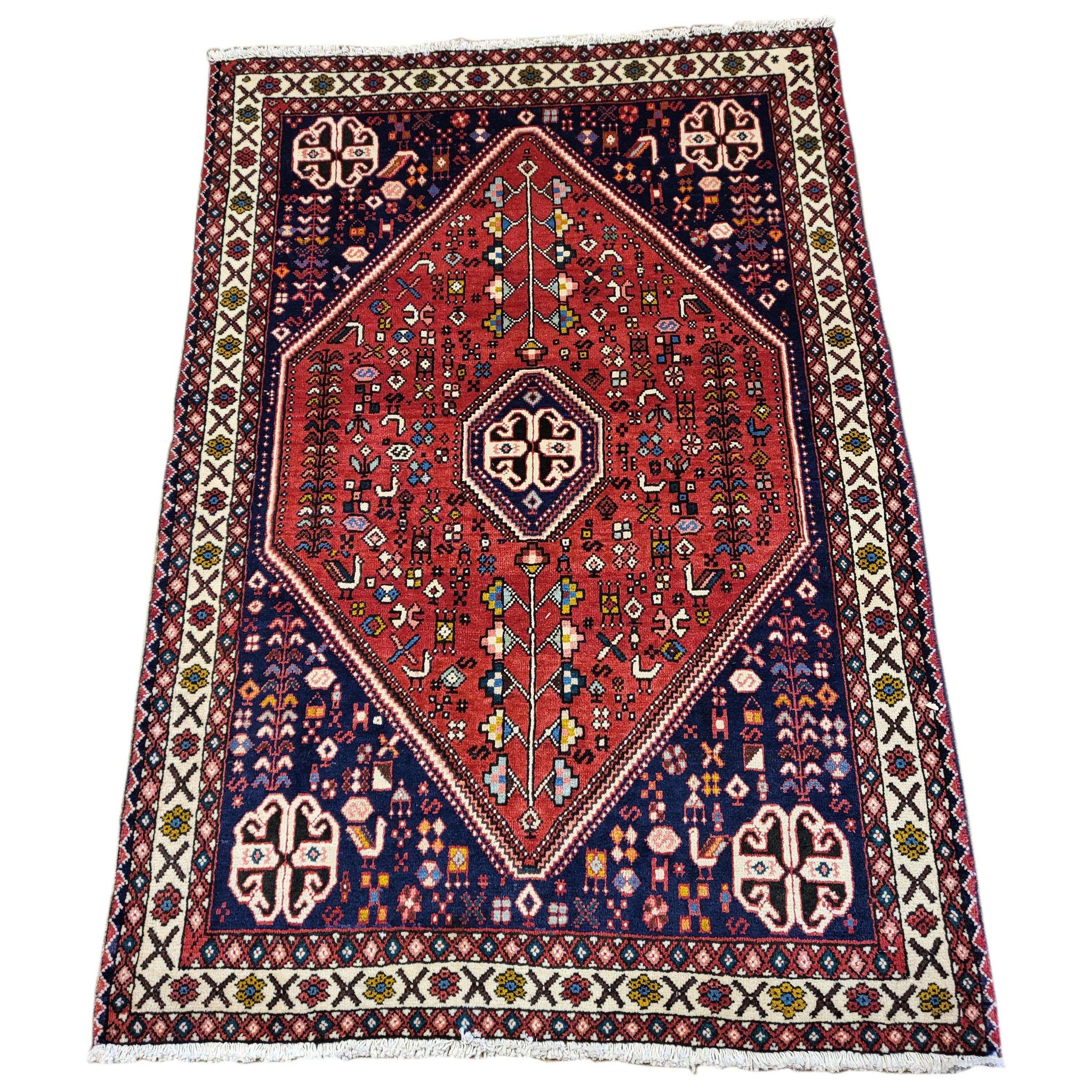 3'x5' Antiker Abadeh- persischer Stammes-Teppich in Rot/Blau
