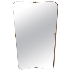 Vintage Mid-Century Modern Mirror Mounted on Wood with Brass Details