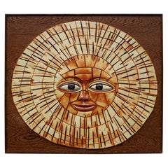 Ceramic Figural Moon Sun Face Wall Hanging Sunburst Sculpture