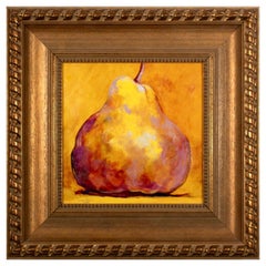 Simon Bull Pear Giclee Signed Unique Acrylic Painting on Verso Framed 11/195