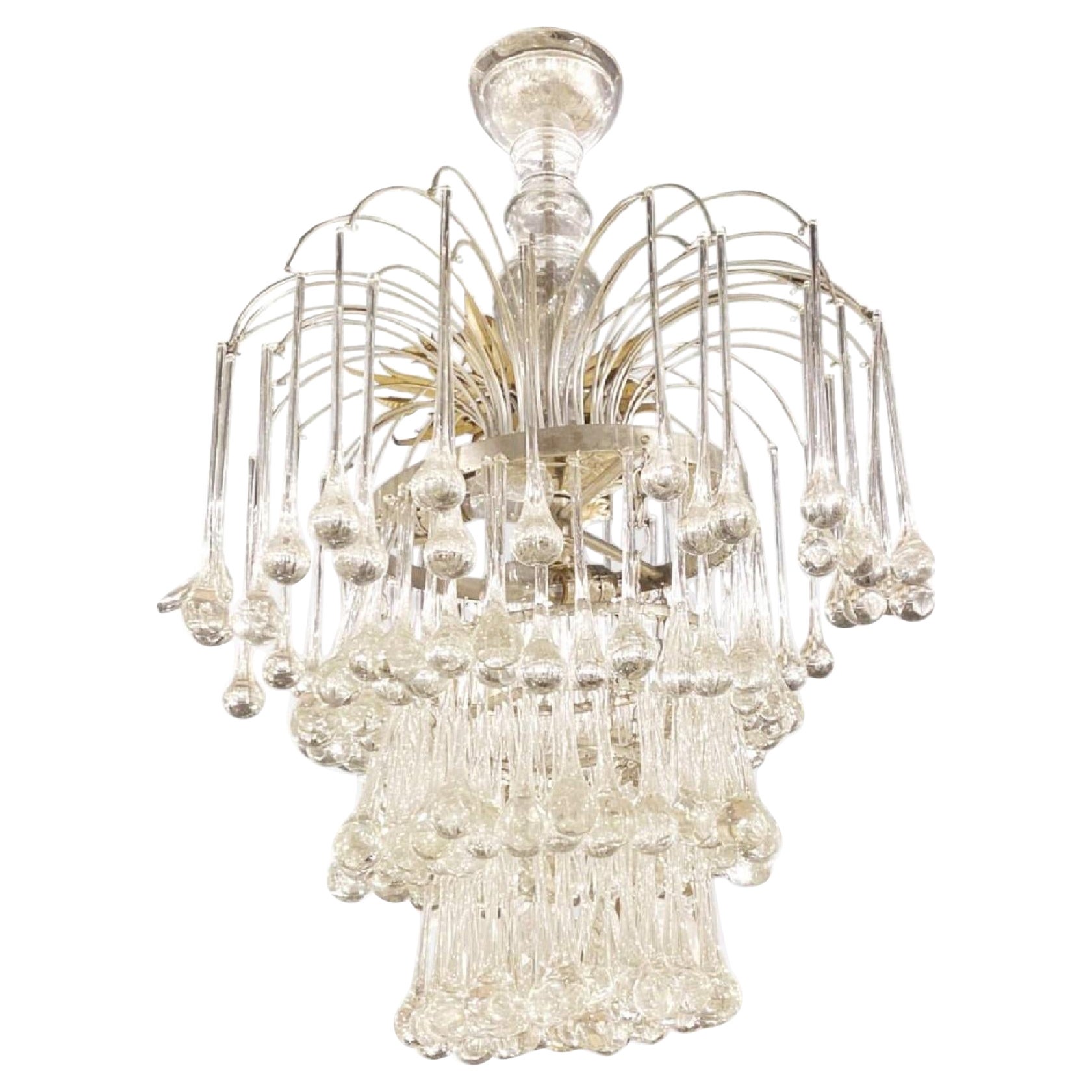 1940’s French Glass Drop Crystals Chandelier For Sale