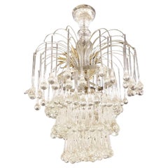 Retro 1940’s French Glass Drop Crystals Chandelier