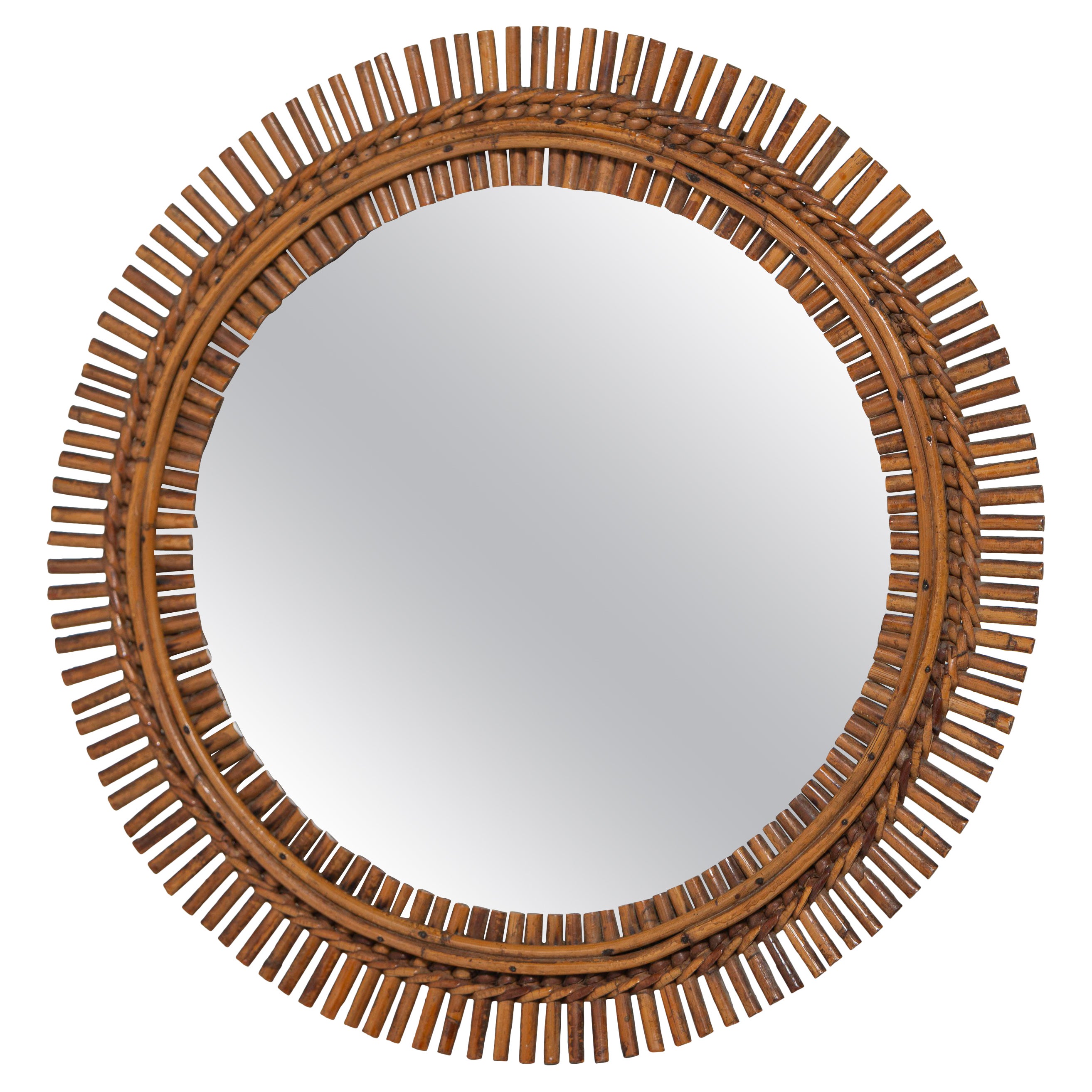 Miroir moderne du milieu du siècle en bambou, canne et rotin avec chaîne, Italie